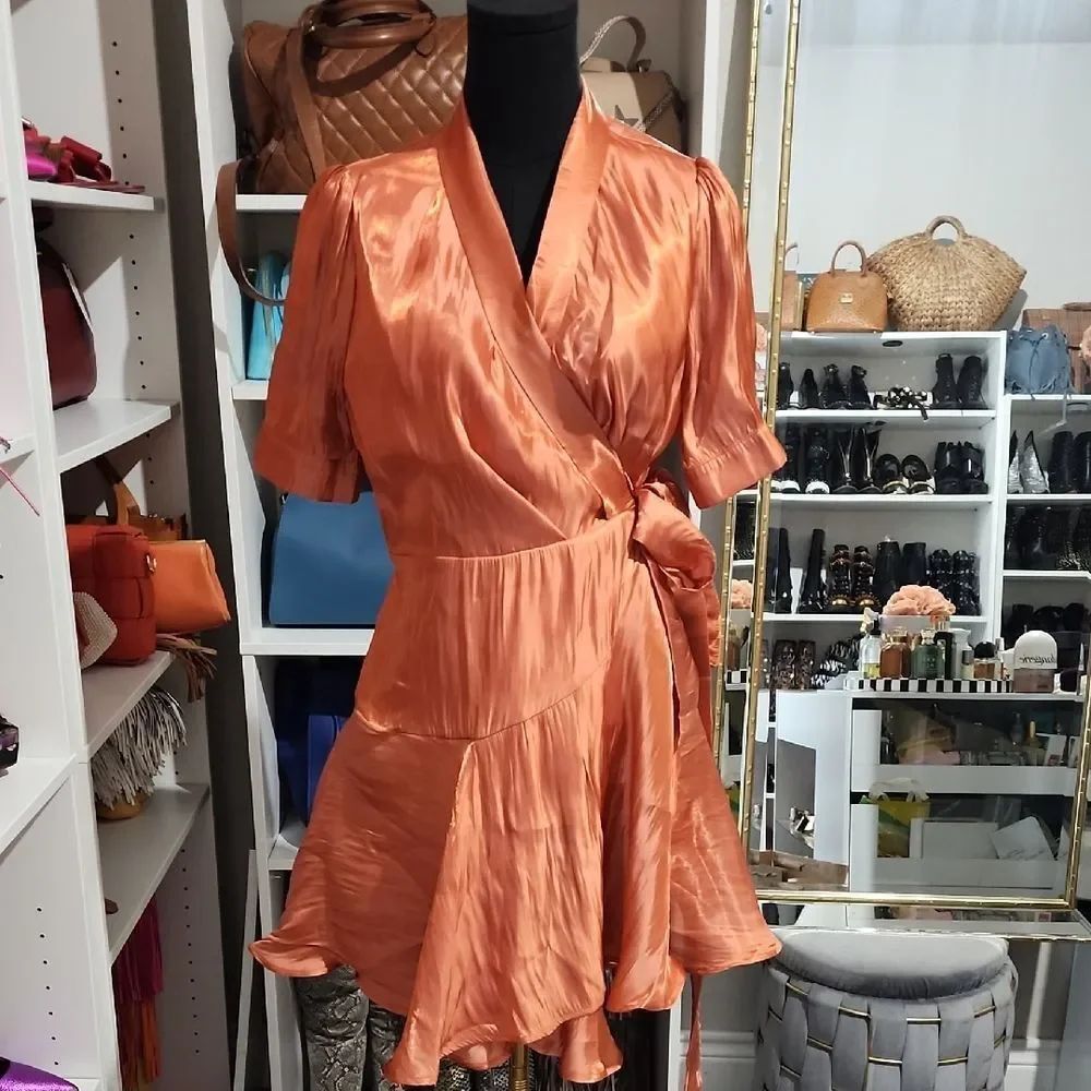 Chic Satin Wrap Dress in Vibrant Orange